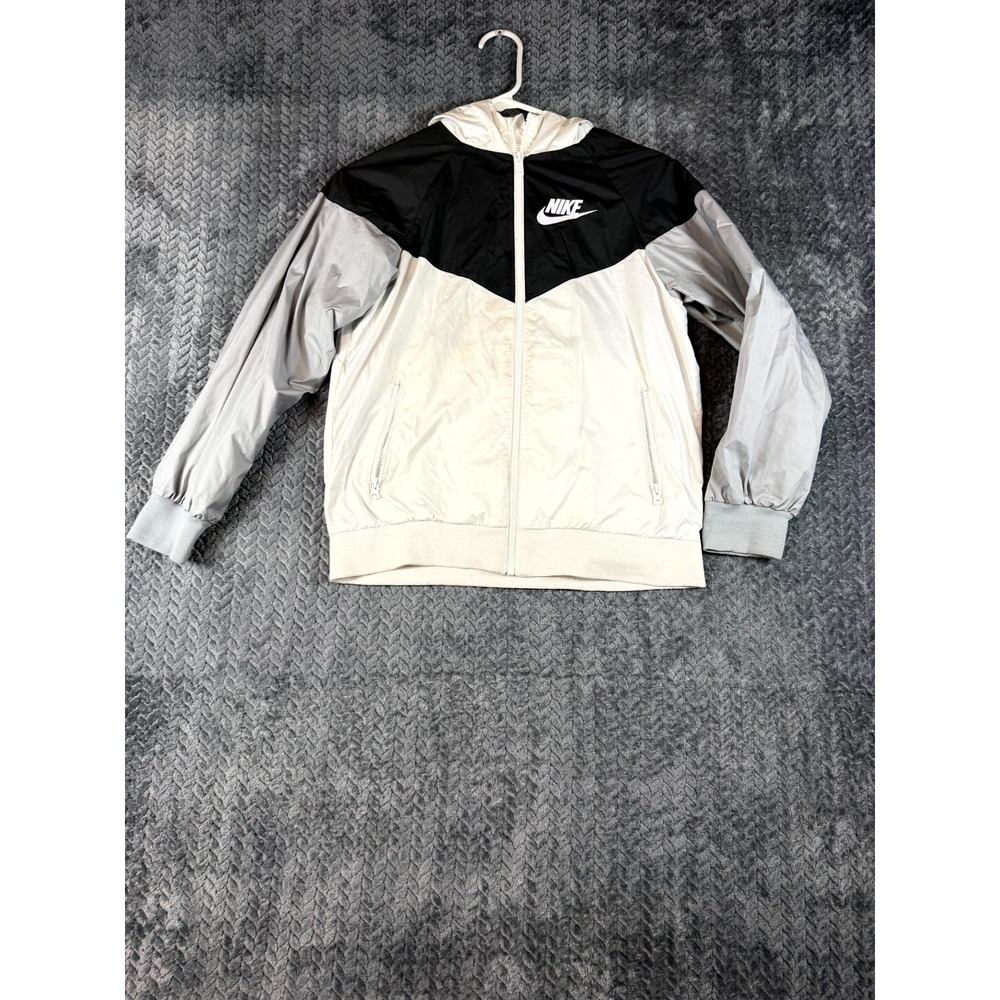 Nike Windrunner Jacket Mens Medium White Black Mesh Lined‎ Sportswear Hooded